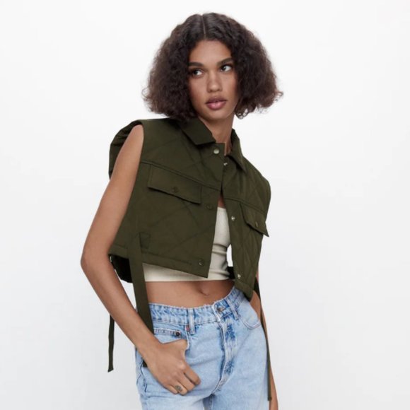 Nwt Zara Quilted Cropped Vest 